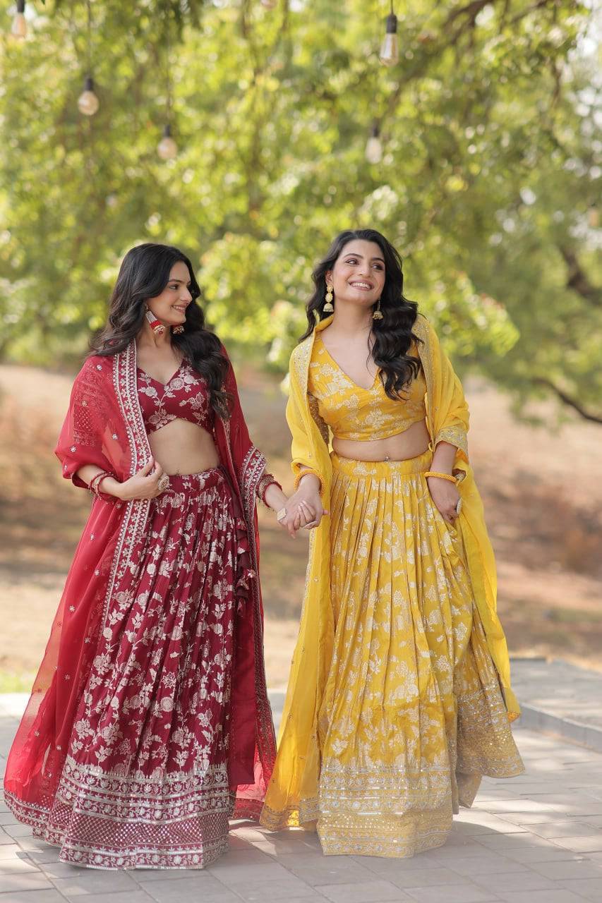 Fascinating Pure Viscous Jacquard Sequins Embroidered Lehenga Choli - Ethnicwish