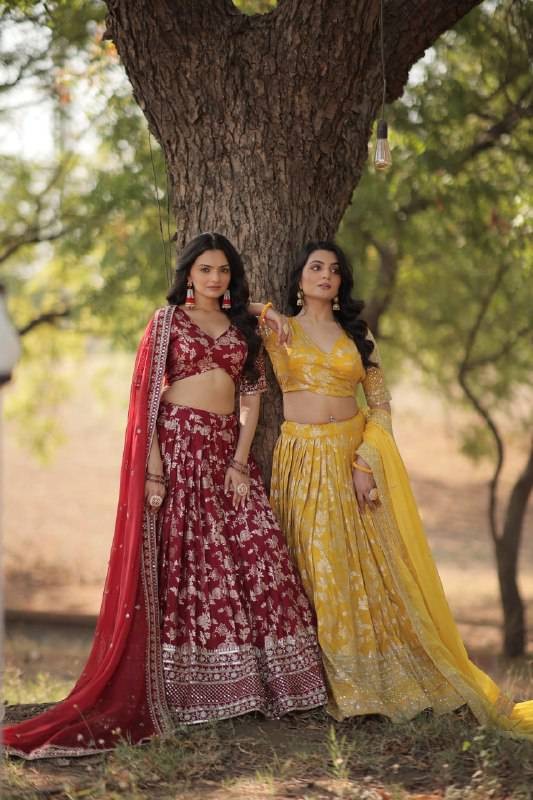 Fascinating Pure Viscous Jacquard Sequins Embroidered Lehenga Choli - Ethnicwish