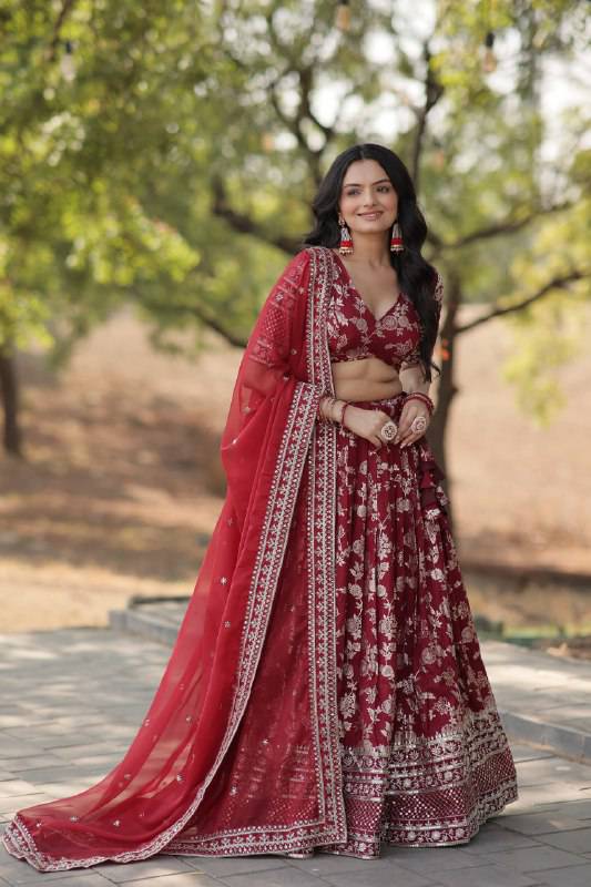 Fascinating Pure Viscous Jacquard Sequins Embroidered Lehenga Choli - Ethnicwish