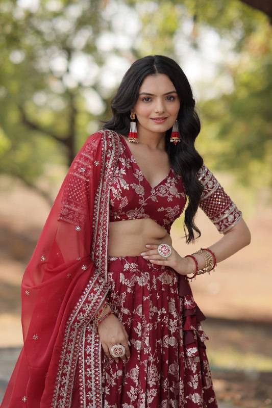 Fascinating Pure Viscous Jacquard Sequins Embroidered Lehenga Choli - Ethnicwish