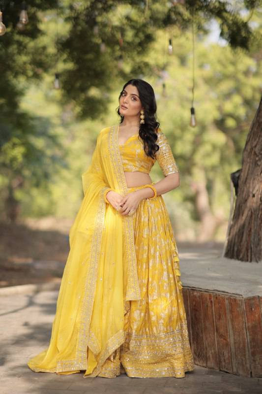 Fascinating Pure Viscous Jacquard Sequins Embroidered Lehenga Choli - Ethnicwish