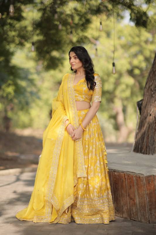 Fascinating Pure Viscous Jacquard Sequins Embroidered Lehenga Choli - Ethnicwish
