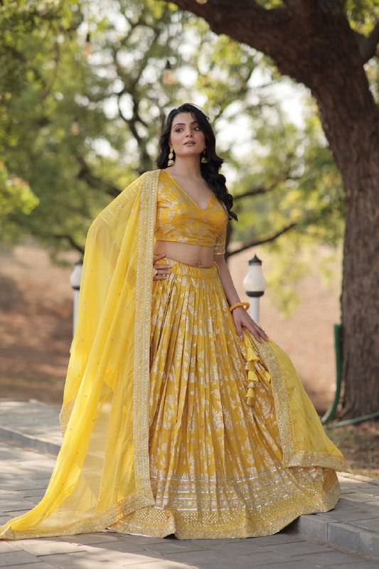Fascinating Pure Viscous Jacquard Sequins Embroidered Lehenga Choli - Ethnicwish
