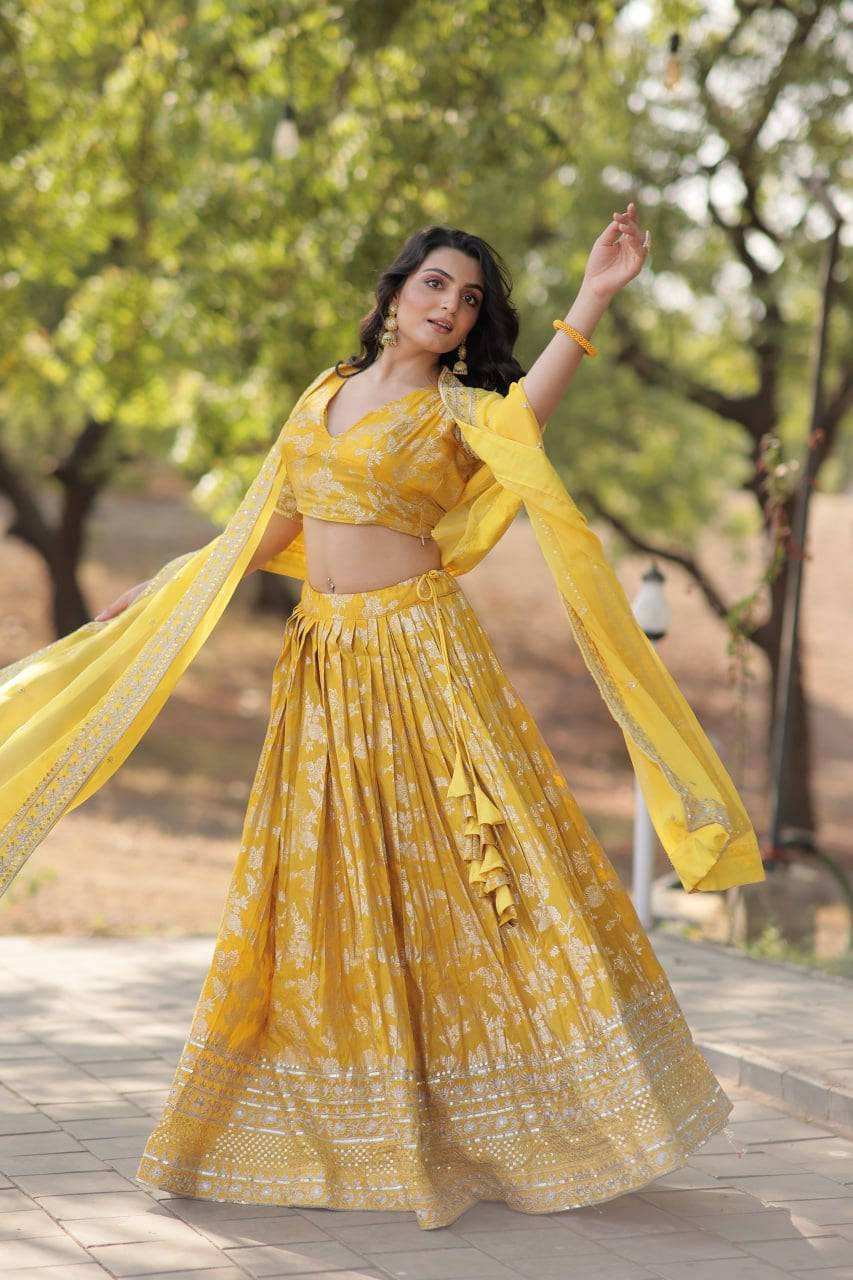 Fascinating Pure Viscous Jacquard Sequins Embroidered Lehenga Choli - Ethnicwish