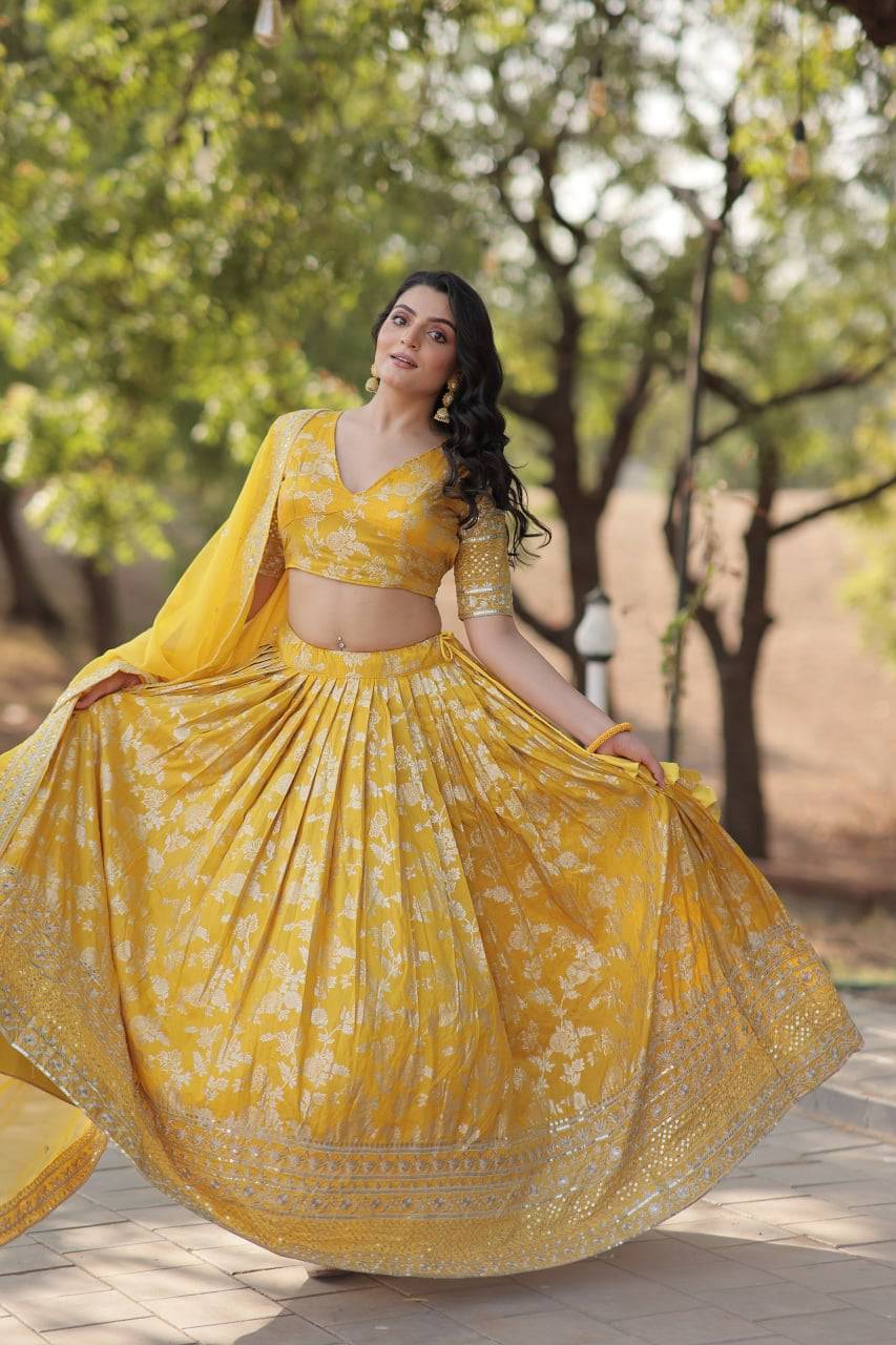 Fascinating Pure Viscous Jacquard Sequins Embroidered Lehenga Choli - Ethnicwish