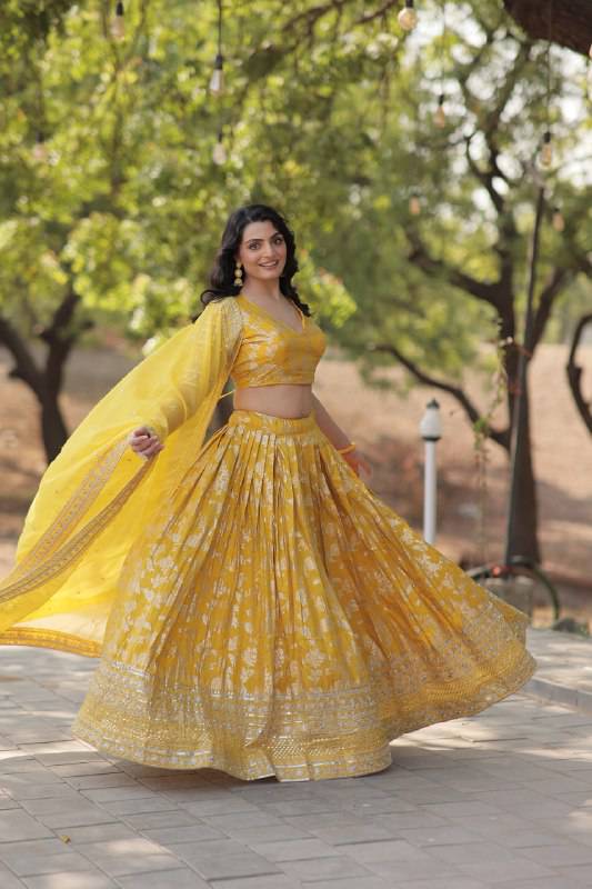 Fascinating Pure Viscous Jacquard Sequins Embroidered Lehenga Choli - Ethnicwish