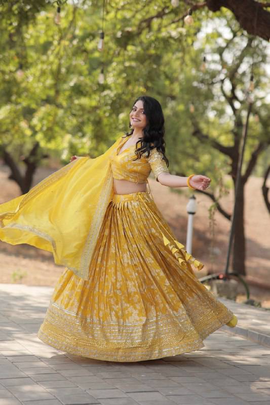 Fascinating Pure Viscous Jacquard Sequins Embroidered Lehenga Choli - Ethnicwish