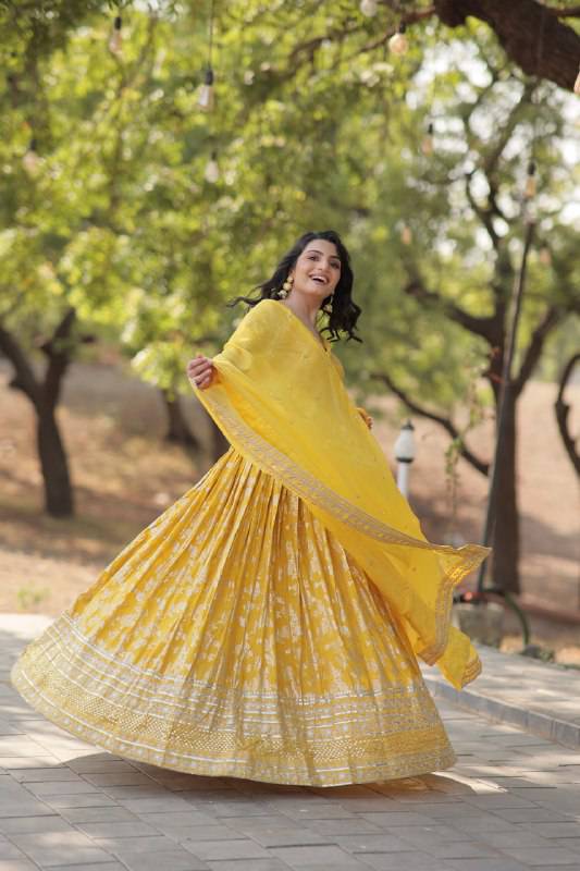Fascinating Pure Viscous Jacquard Sequins Embroidered Lehenga Choli - Ethnicwish