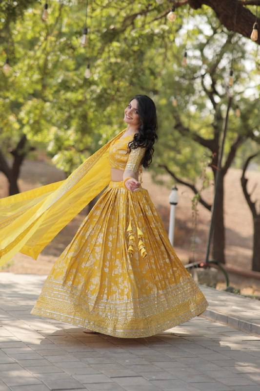 Fascinating Pure Viscous Jacquard Sequins Embroidered Lehenga Choli - Ethnicwish