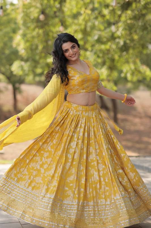 Fascinating Pure Viscous Jacquard Sequins Embroidered Lehenga Choli - Ethnicwish