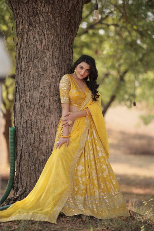 Fascinating Pure Viscous Jacquard Sequins Embroidered Lehenga Choli - Ethnicwish