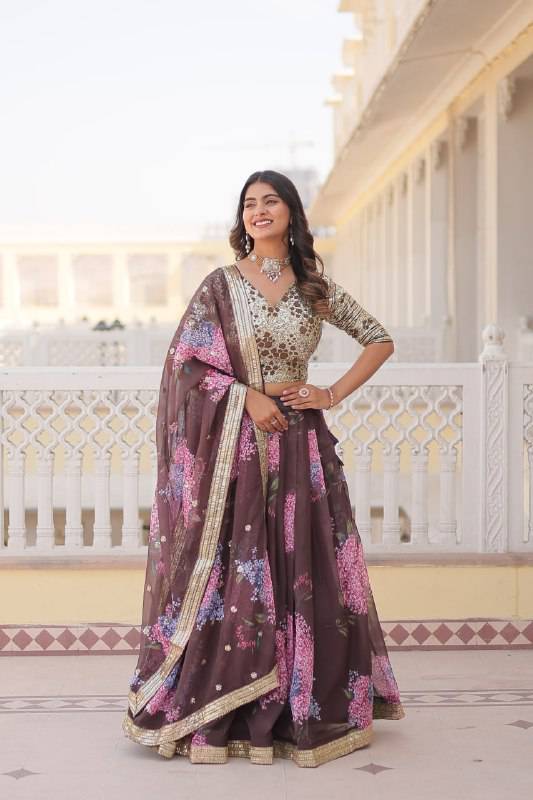 Heavenly Russian Silk Floral Sequins Embroidered Lehenga Choli - Ethnicwish