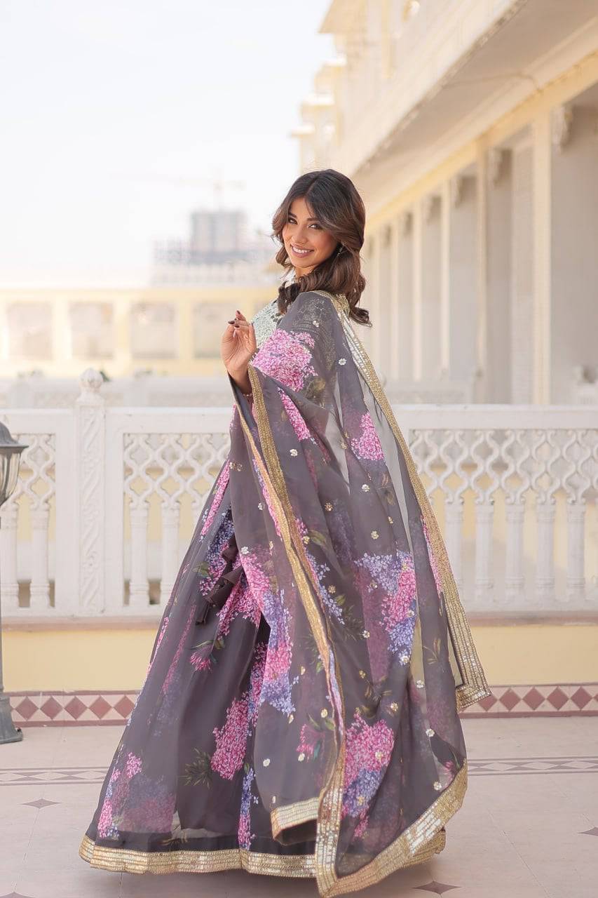 Heavenly Russian Silk Floral Sequins Embroidered Lehenga Choli - Ethnicwish