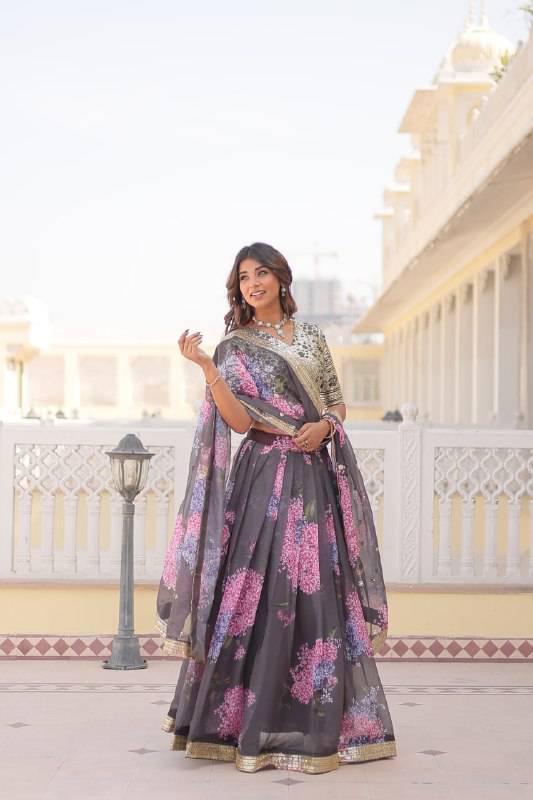 Heavenly Russian Silk Floral Sequins Embroidered Lehenga Choli - Ethnicwish
