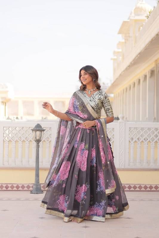 Heavenly Russian Silk Floral Sequins Embroidered Lehenga Choli - Ethnicwish