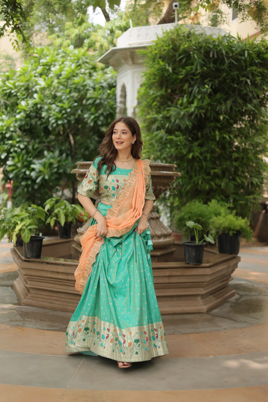 Exquisite Jacquard Meena Weaving Worked Lehenga Choli Set - Ethnicwish