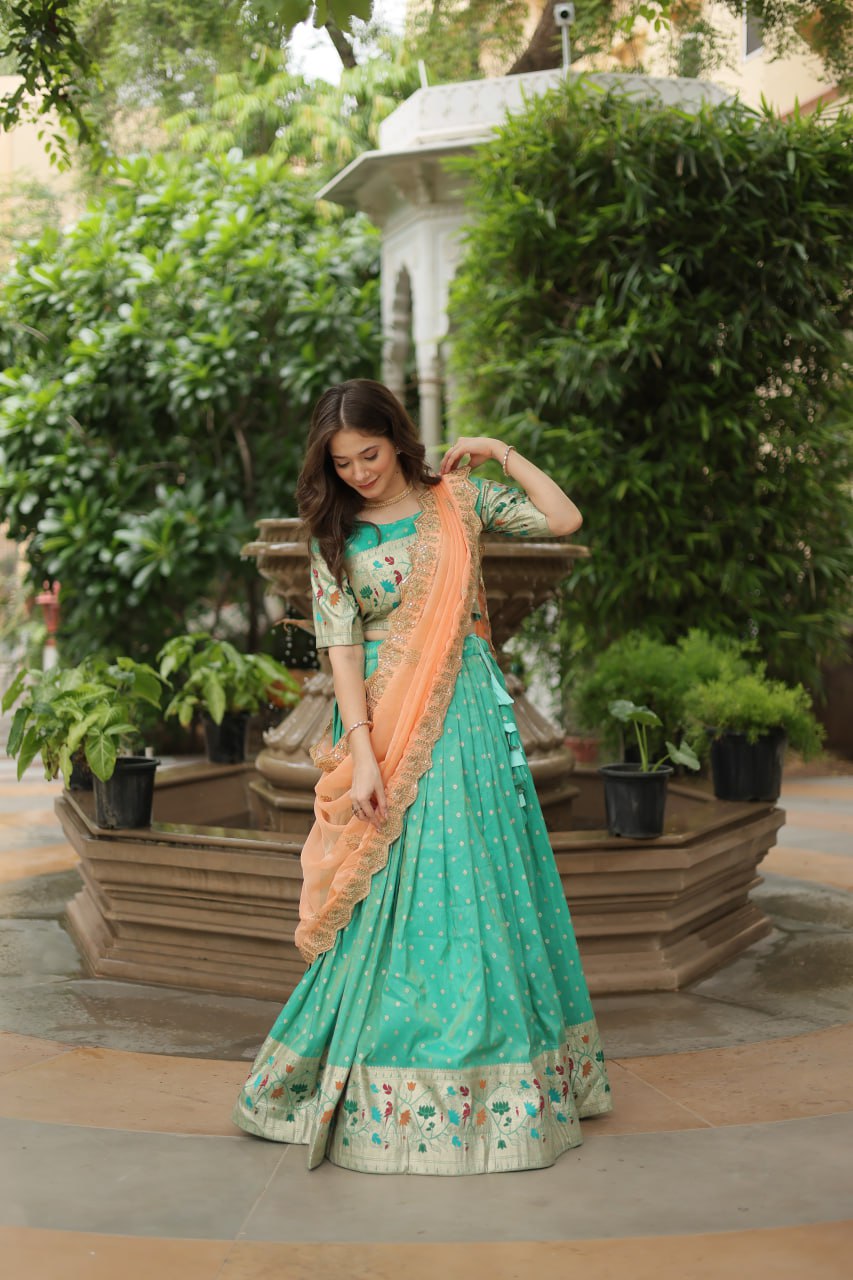 Exquisite Jacquard Meena Weaving Worked Lehenga Choli Set - Ethnicwish