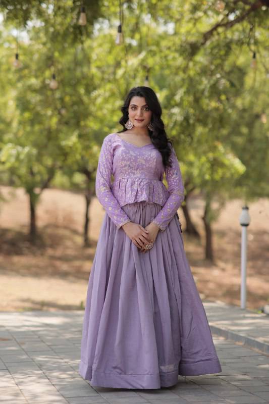 Alluring Sequins Embroidered Fully Stitched Top Lehenga Set - Ethnicwish
