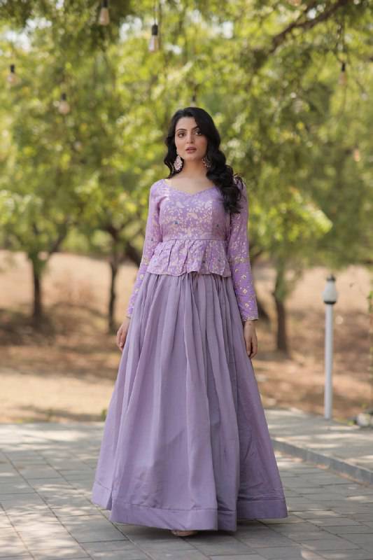 Alluring Sequins Embroidered Fully Stitched Top Lehenga Set - Ethnicwish
