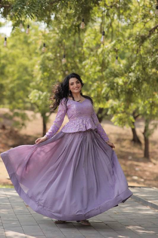 Alluring Sequins Embroidered Fully Stitched Top Lehenga Set - Ethnicwish