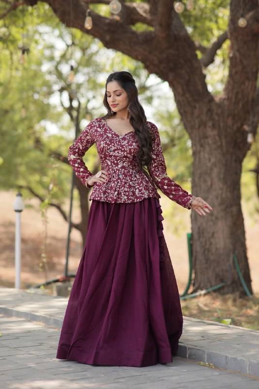 Alluring Sequins Embroidered Fully Stitched Top Lehenga Set - Ethnicwish