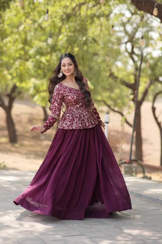 Alluring Sequins Embroidered Fully Stitched Top Lehenga Set - Ethnicwish