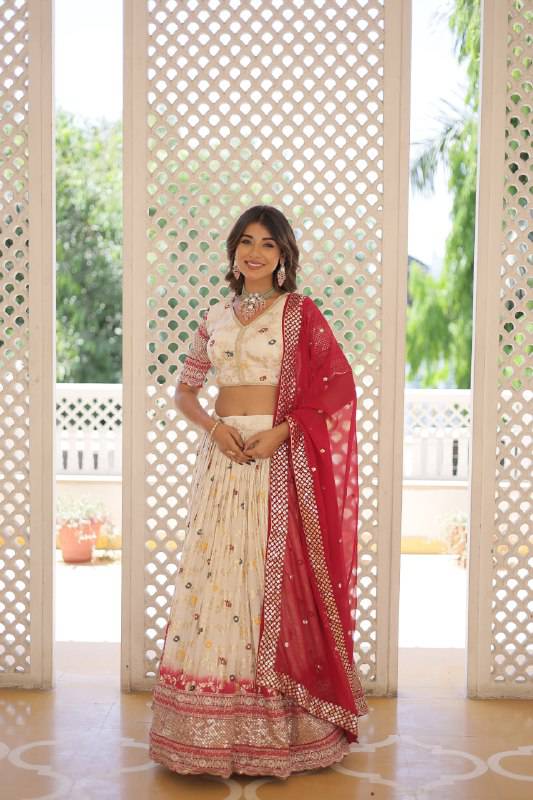 Resplendent Viscous Jacquard Sequins Embroidered Wedding Wear Lehenga Choli - Ethnicwish