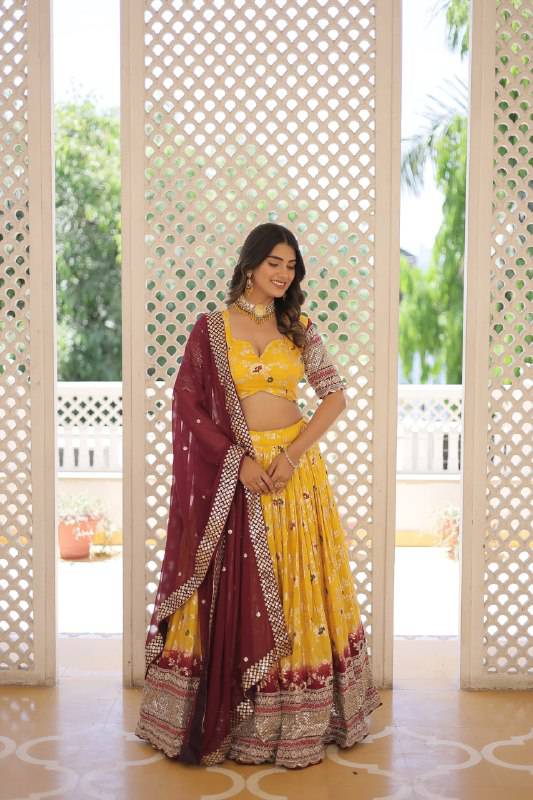Resplendent Viscous Jacquard Sequins Embroidered Wedding Wear Lehenga Choli - Ethnicwish