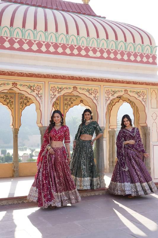 Compelling Viscous Jacquard Sequins Embroidered Lehenga Set - Ethnicwish