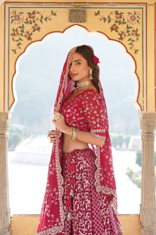 Compelling Viscous Jacquard Sequins Embroidered Lehenga Set - Ethnicwish