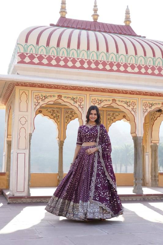 Compelling Viscous Jacquard Sequins Embroidered Lehenga Set - Ethnicwish