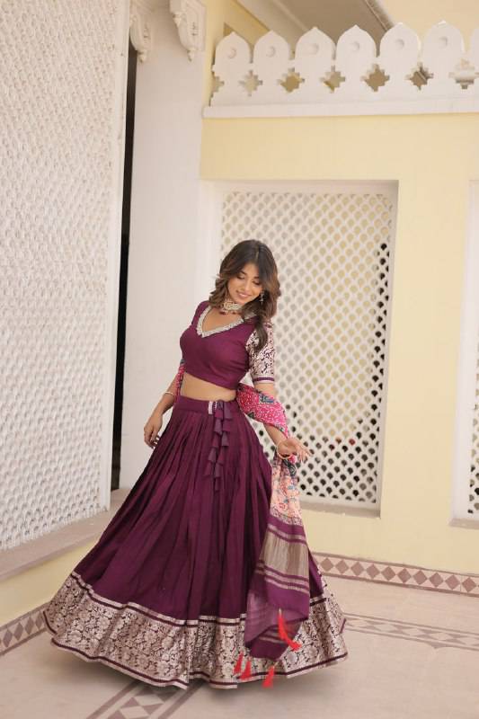 Stunning Viscous Jacquard Sequins Embroidered Lehenga Choli - Ethnicwish