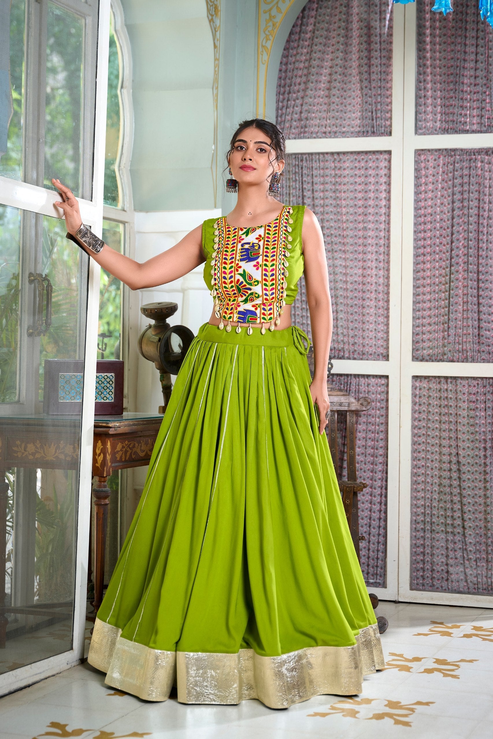 Mesmerizing Rayon Navratri Special Stitched Lehenga Choli Set - ETHNICDEAL