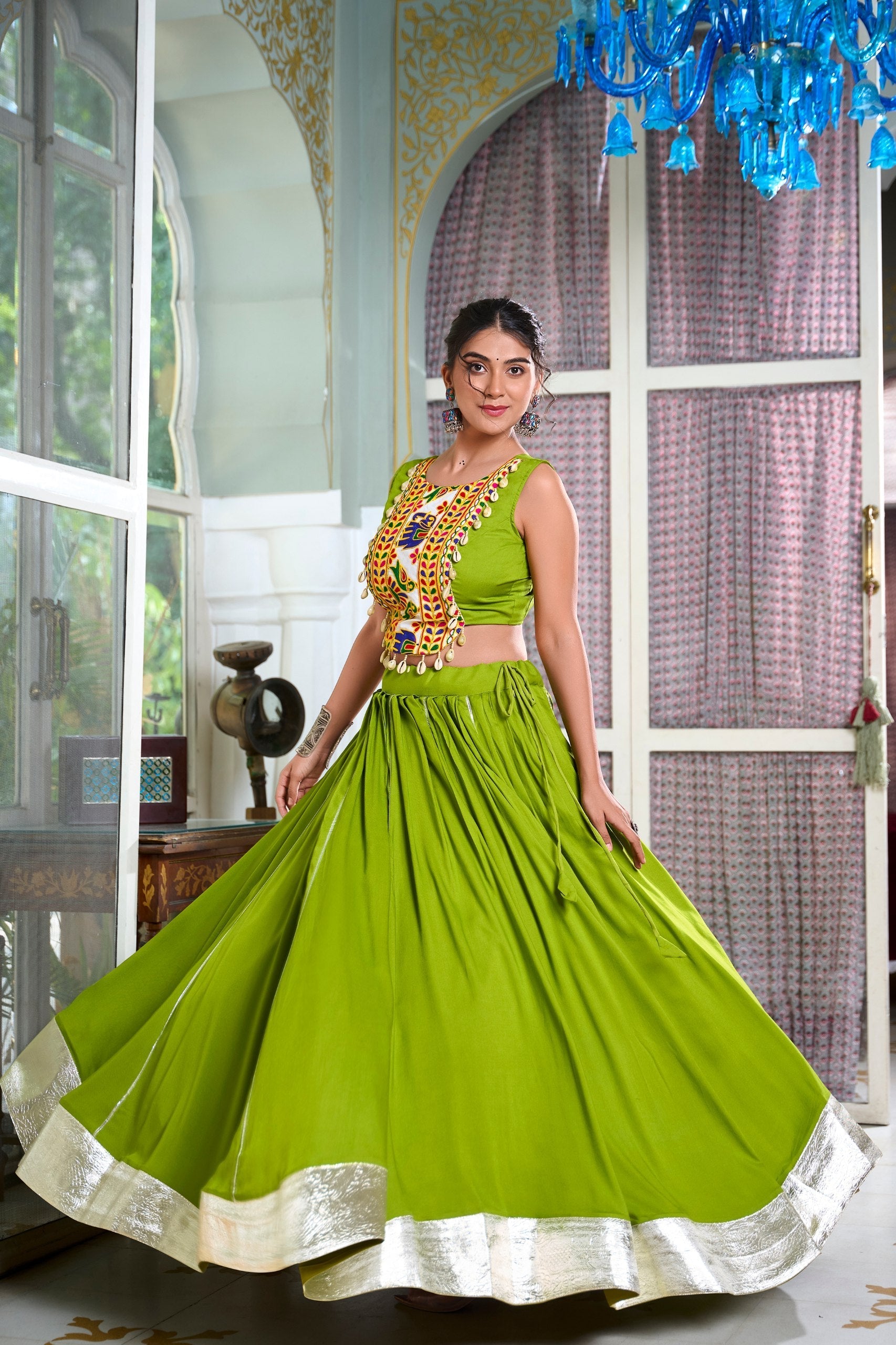 Mesmerizing Rayon Navratri Special Stitched Lehenga Choli Set - ETHNICDEAL