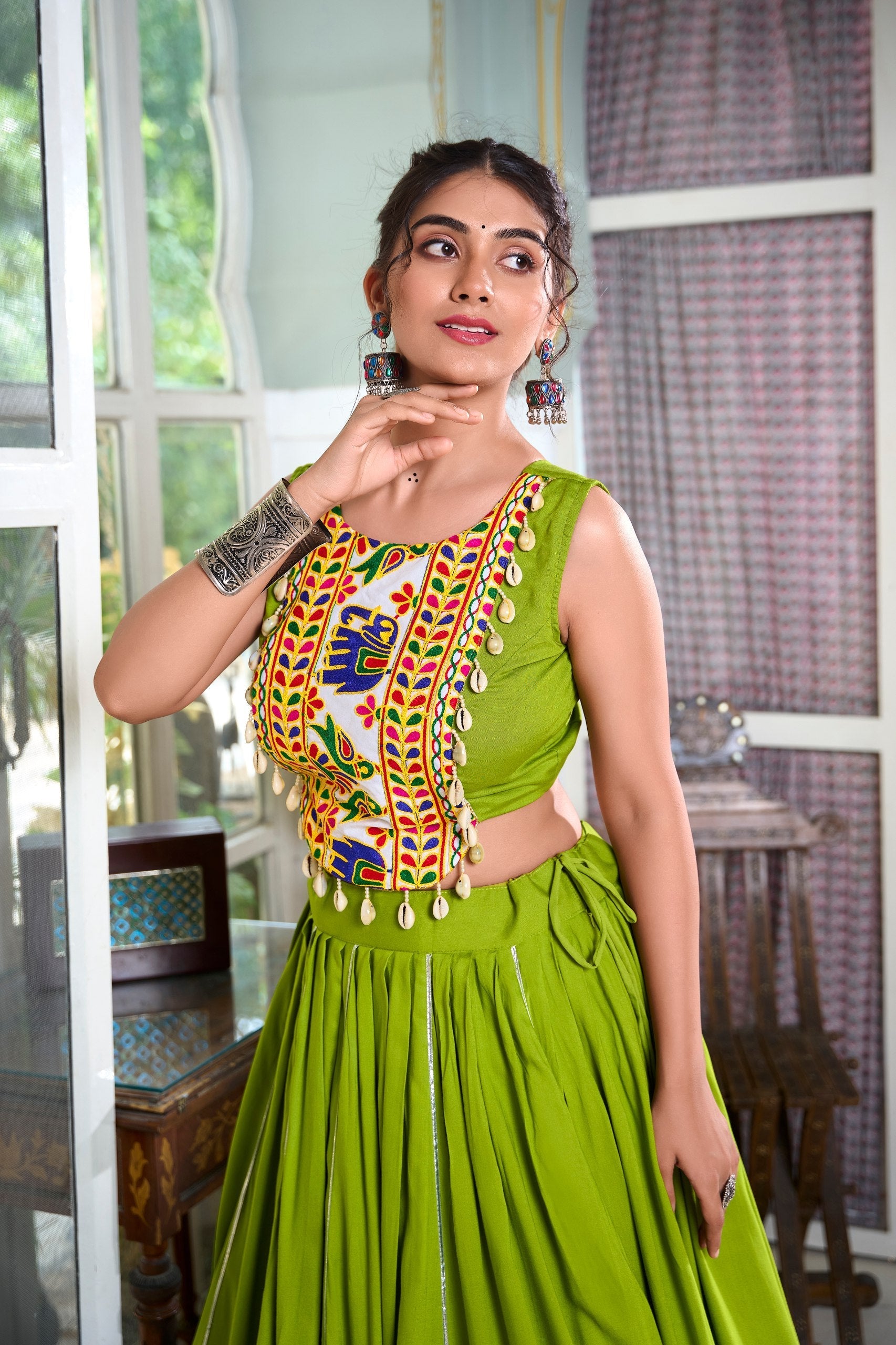 Mesmerizing Rayon Navratri Special Stitched Lehenga Choli Set - ETHNICDEAL
