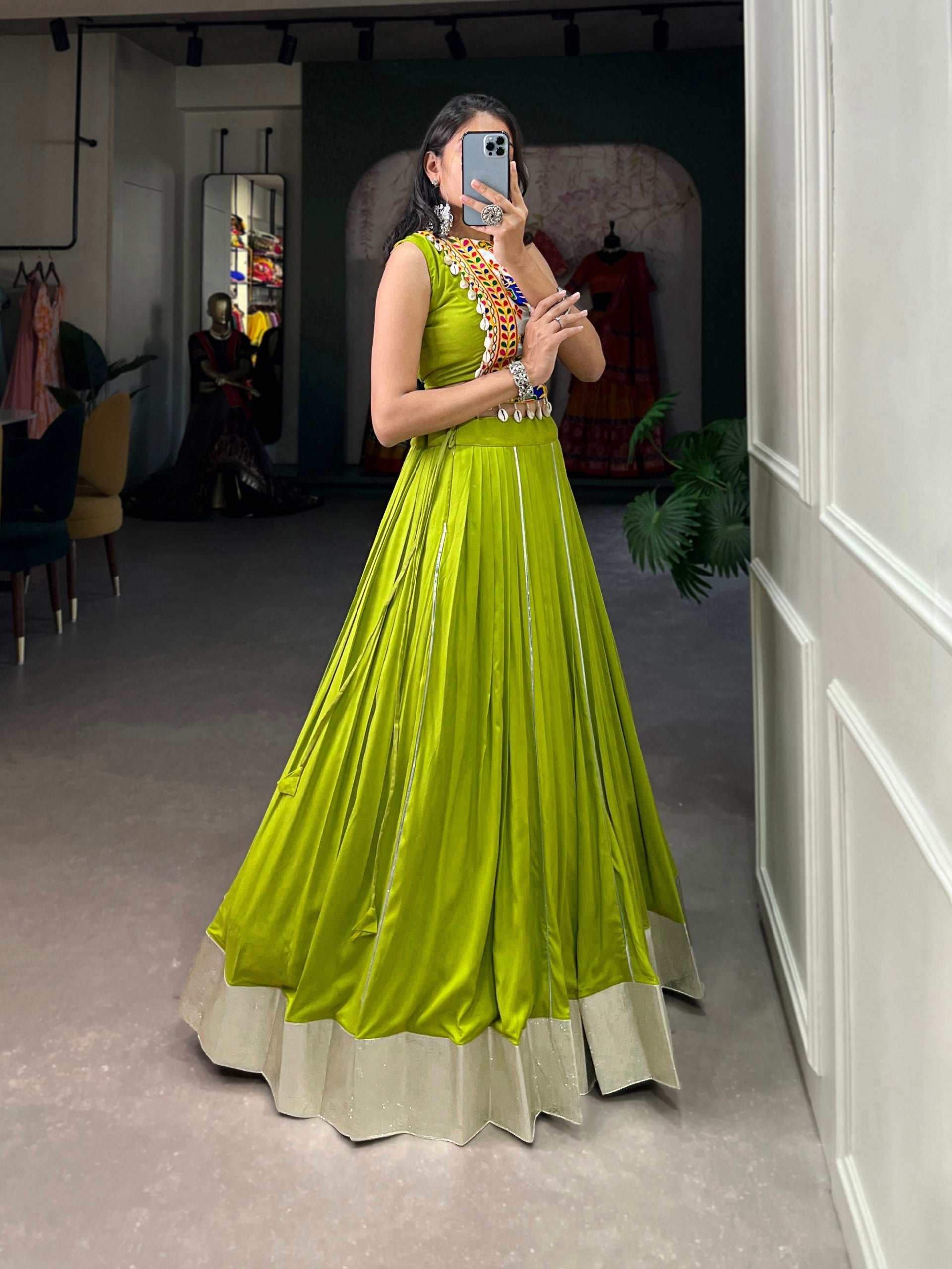 Mesmerizing Rayon Navratri Special Stitched Lehenga Choli Set - ETHNICDEAL