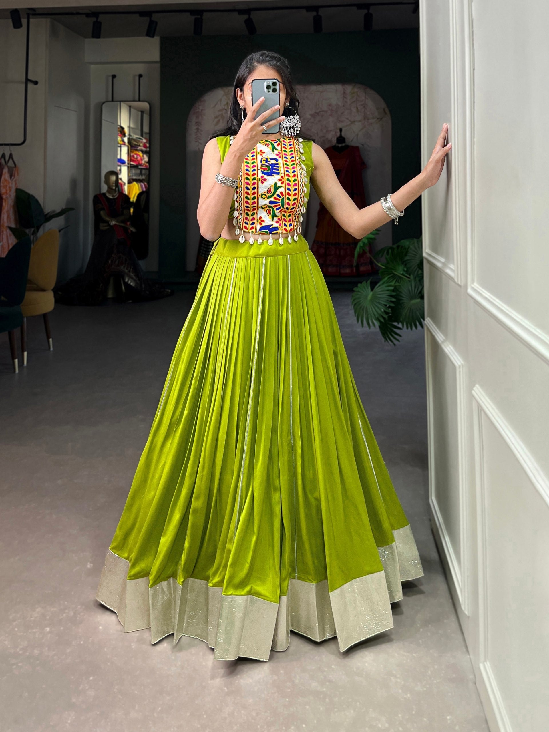 Mesmerizing Rayon Navratri Special Stitched Lehenga Choli Set - ETHNICDEAL