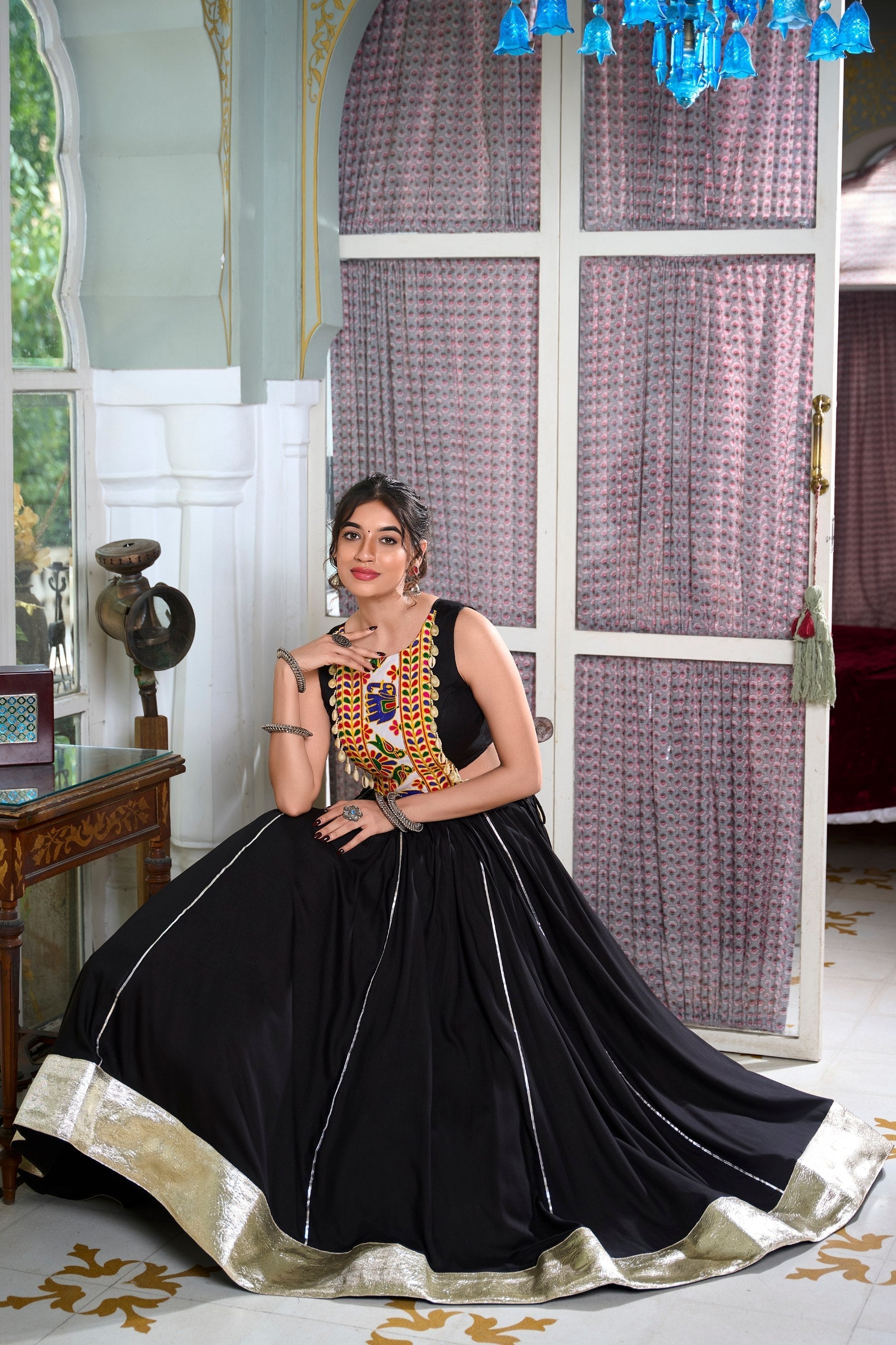 Mesmerizing Rayon Navratri Special Stitched Lehenga Choli Set - ETHNICDEAL