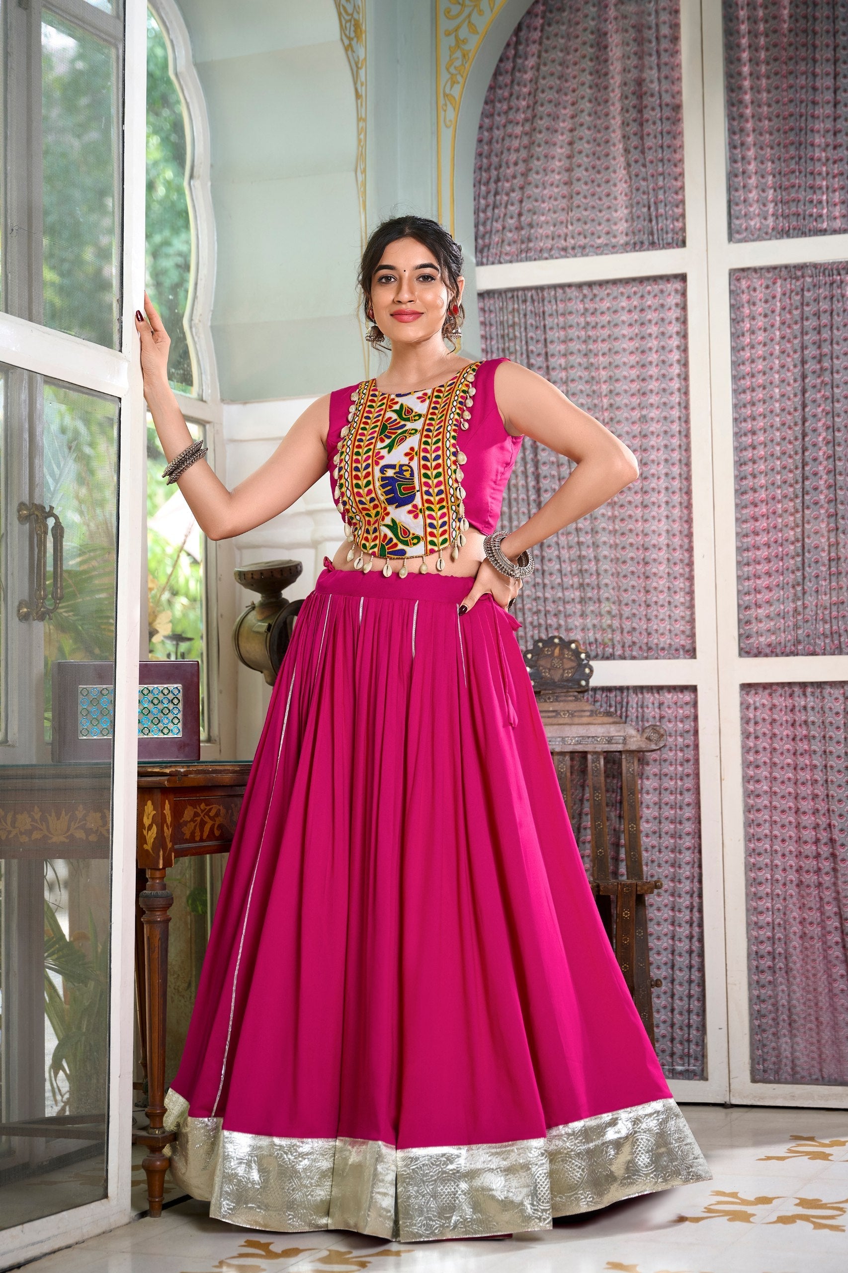 Mesmerizing Rayon Navratri Special Stitched Lehenga Choli Set - ETHNICDEAL