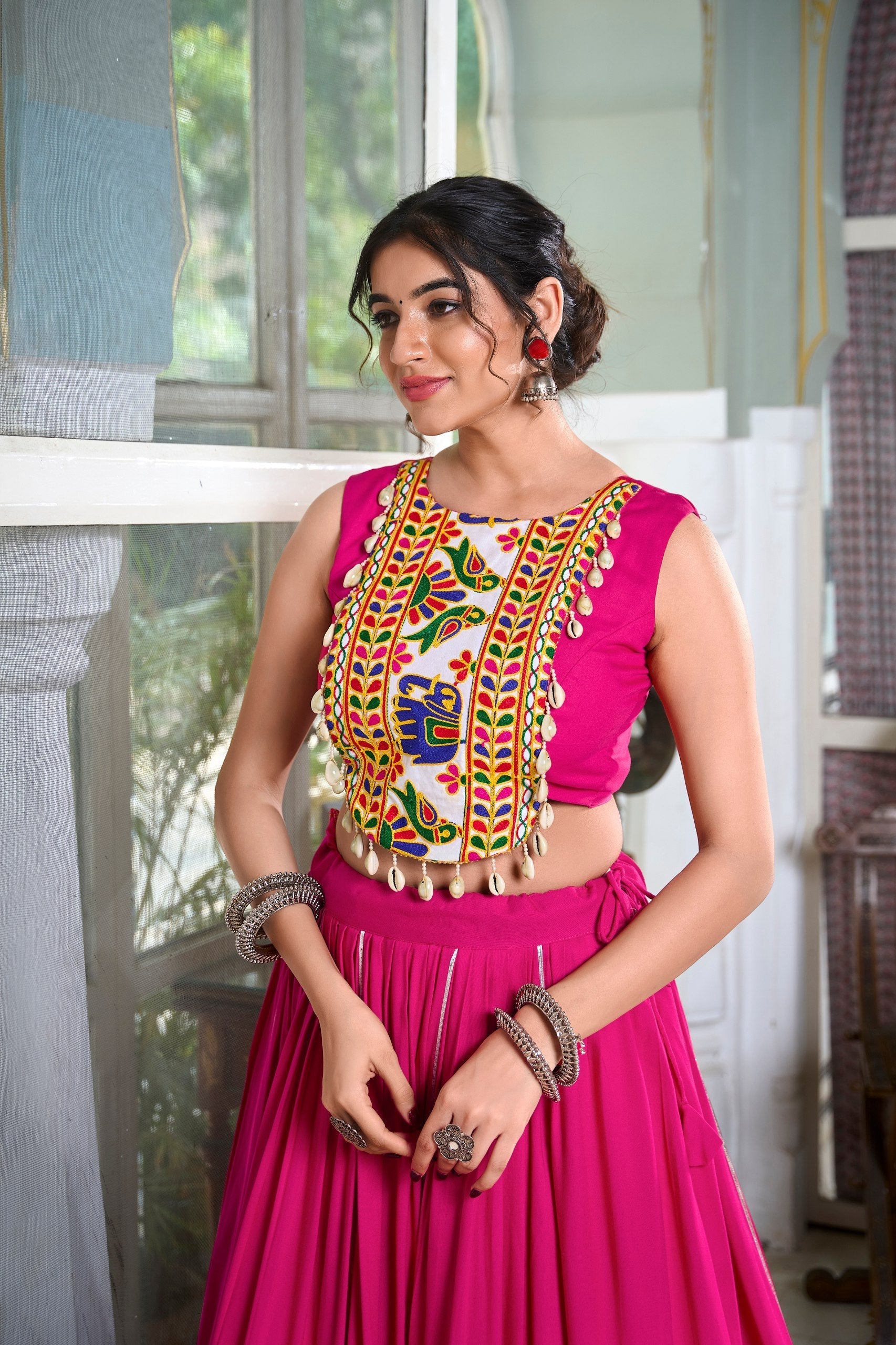 Mesmerizing Rayon Navratri Special Stitched Lehenga Choli Set - ETHNICDEAL