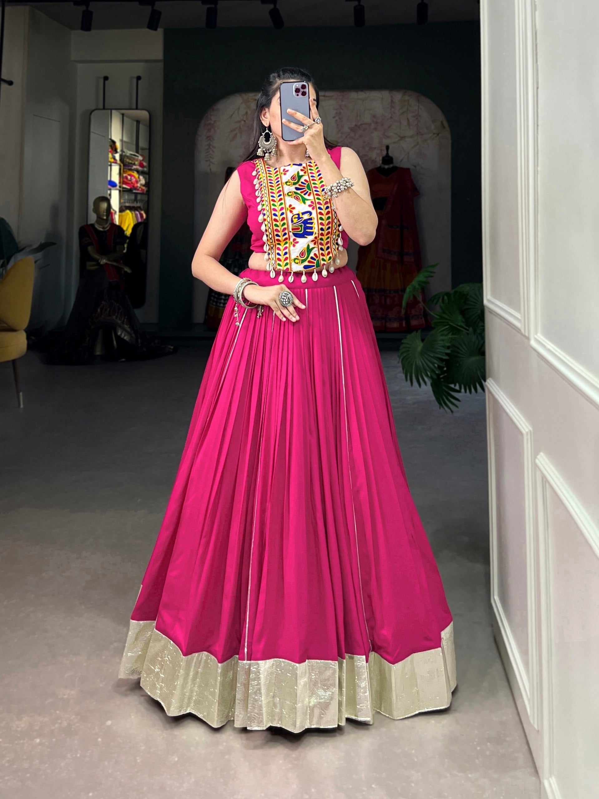 Mesmerizing Rayon Navratri Special Stitched Lehenga Choli Set - ETHNICDEAL