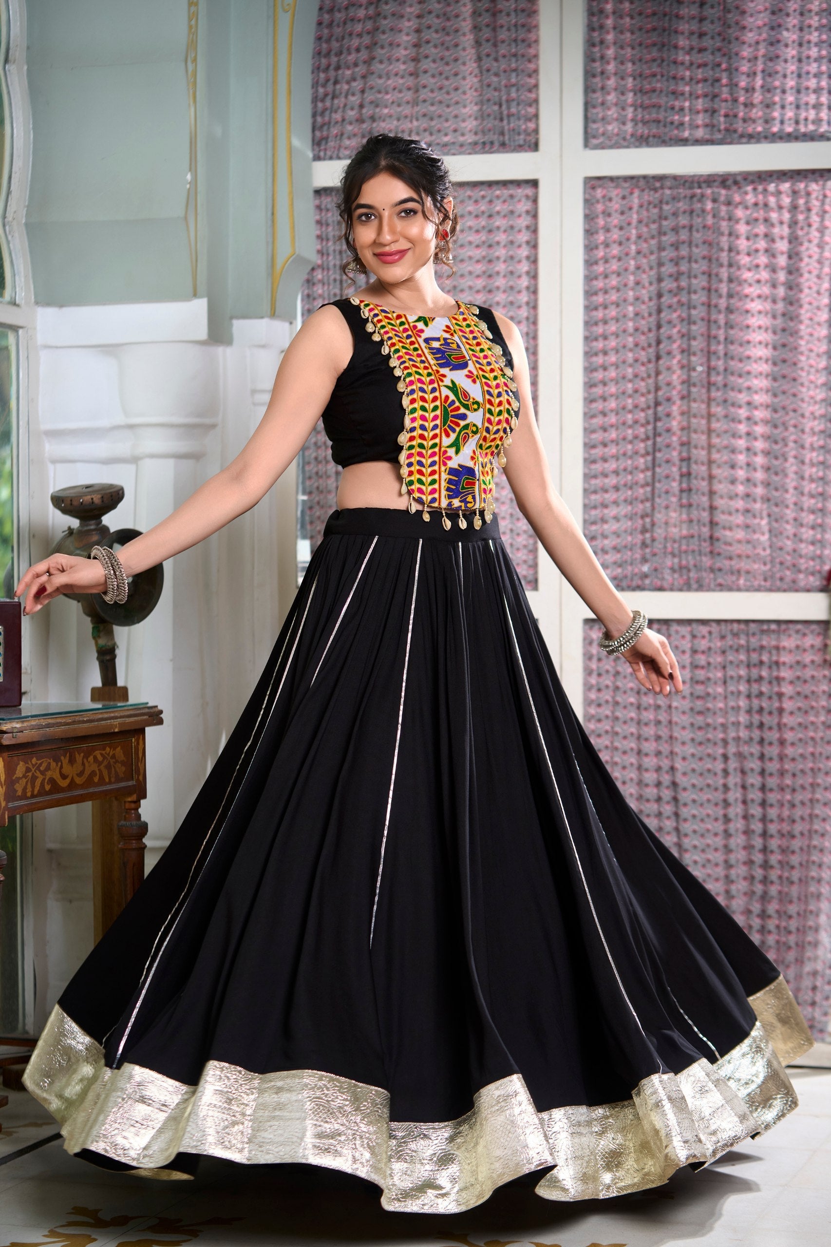 Mesmerizing Rayon Navratri Special Stitched Lehenga Choli Set - ETHNICDEAL