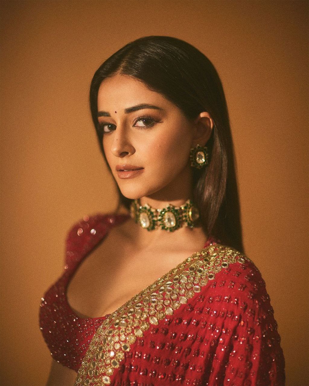 Party-Wear Red Mirror Sequin Work Faux Georgette Saree with Blouse