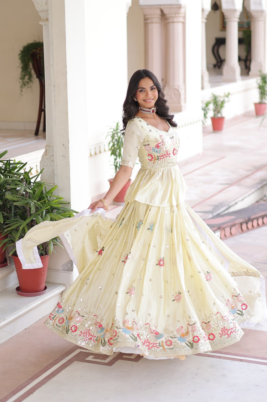 Premium Gold Crush Embroidered Lehenga Choli Set
