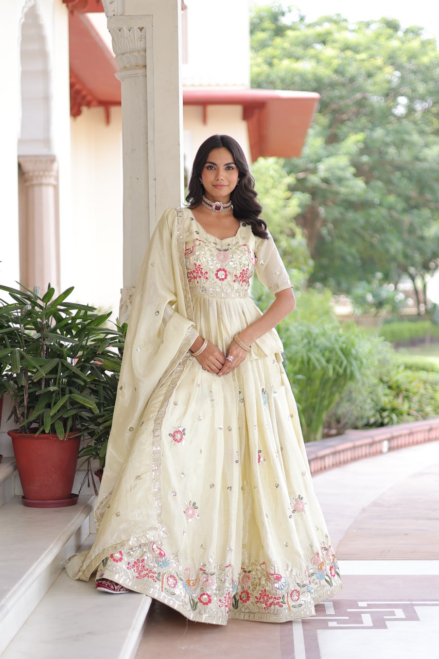 Premium Gold Crush Embroidered Lehenga Choli Set