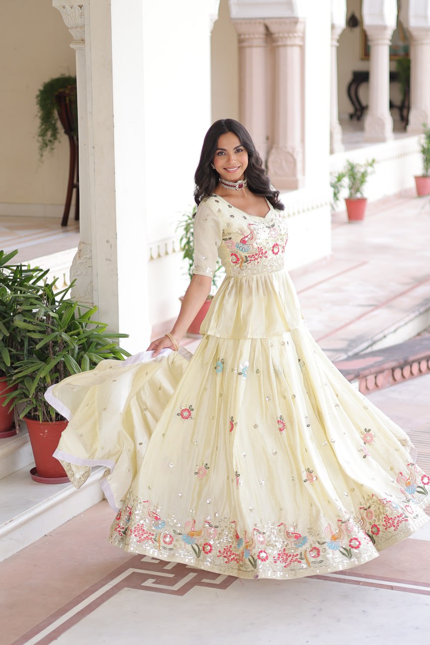 Premium Gold Crush Embroidered Lehenga Choli Set