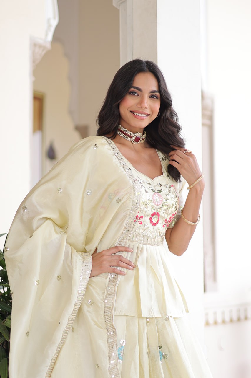 Premium Gold Crush Embroidered Lehenga Choli Set