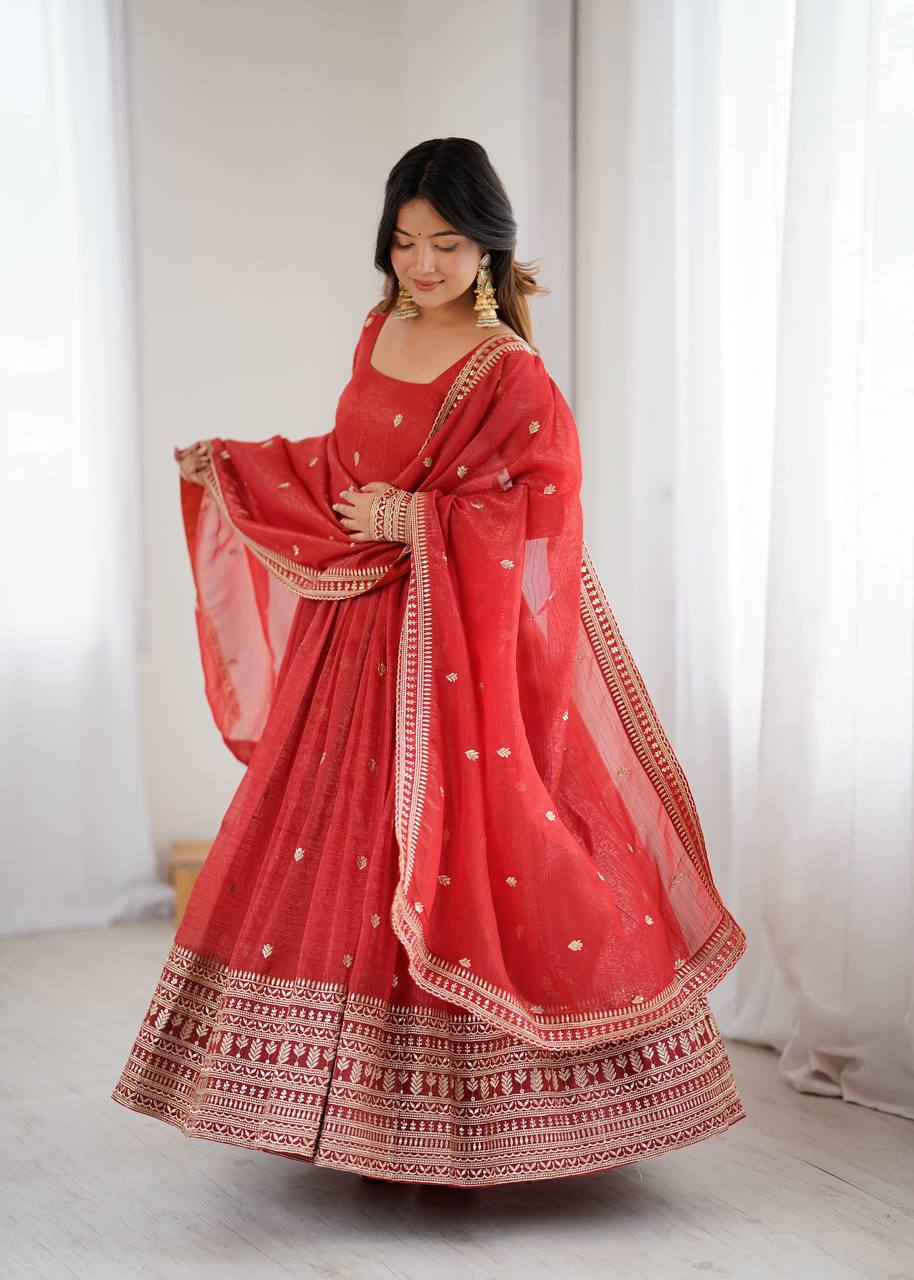 Premium Red Embroidered Anarkali Suit with Dupatta