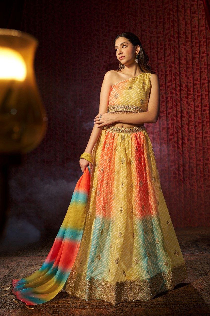 Graceful Organza Digital Printed Embroidered Lehenga Choli Set - ETHNICDEAL