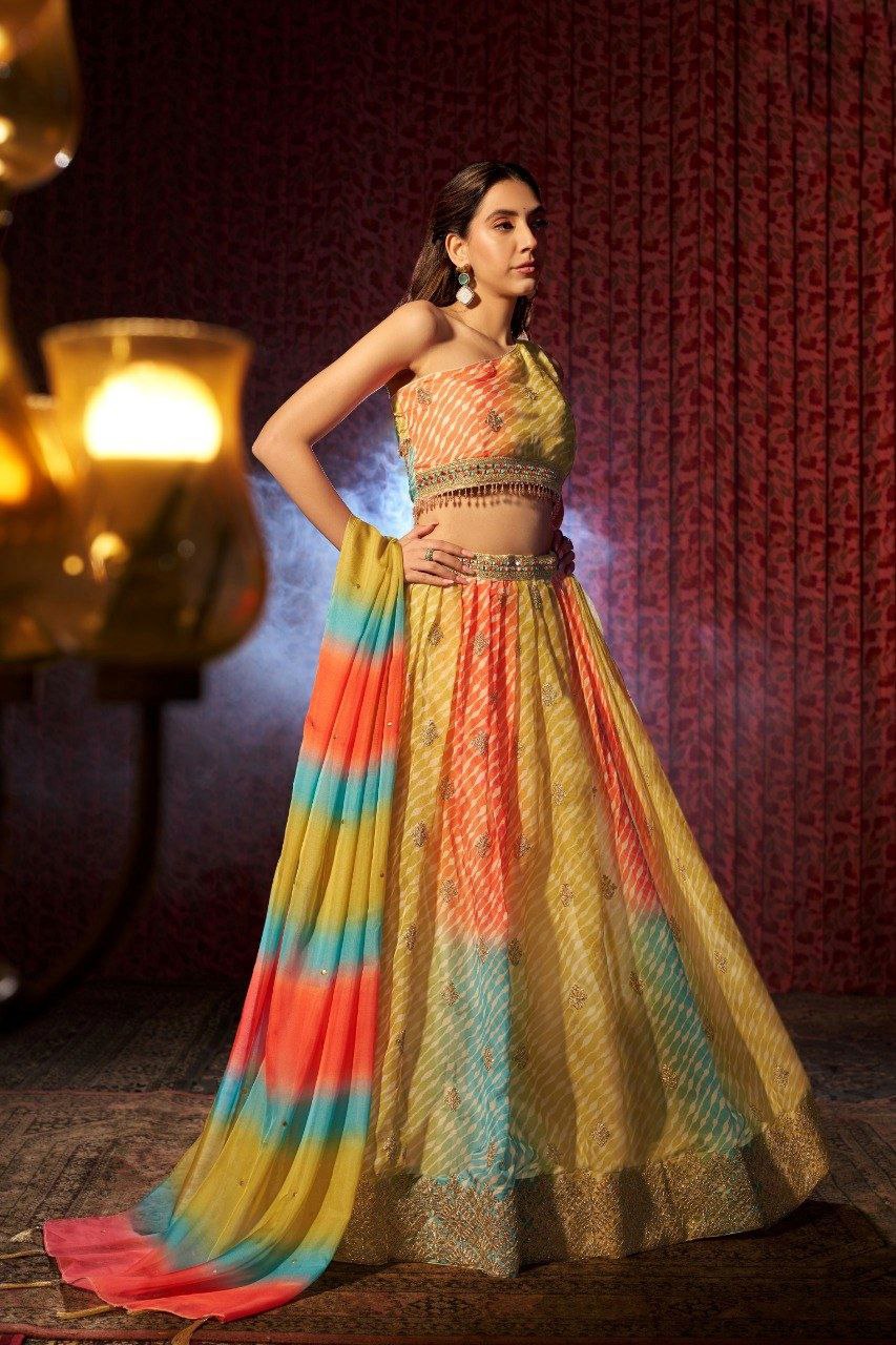 Graceful Organza Digital Printed Embroidered Lehenga Choli Set - ETHNICDEAL